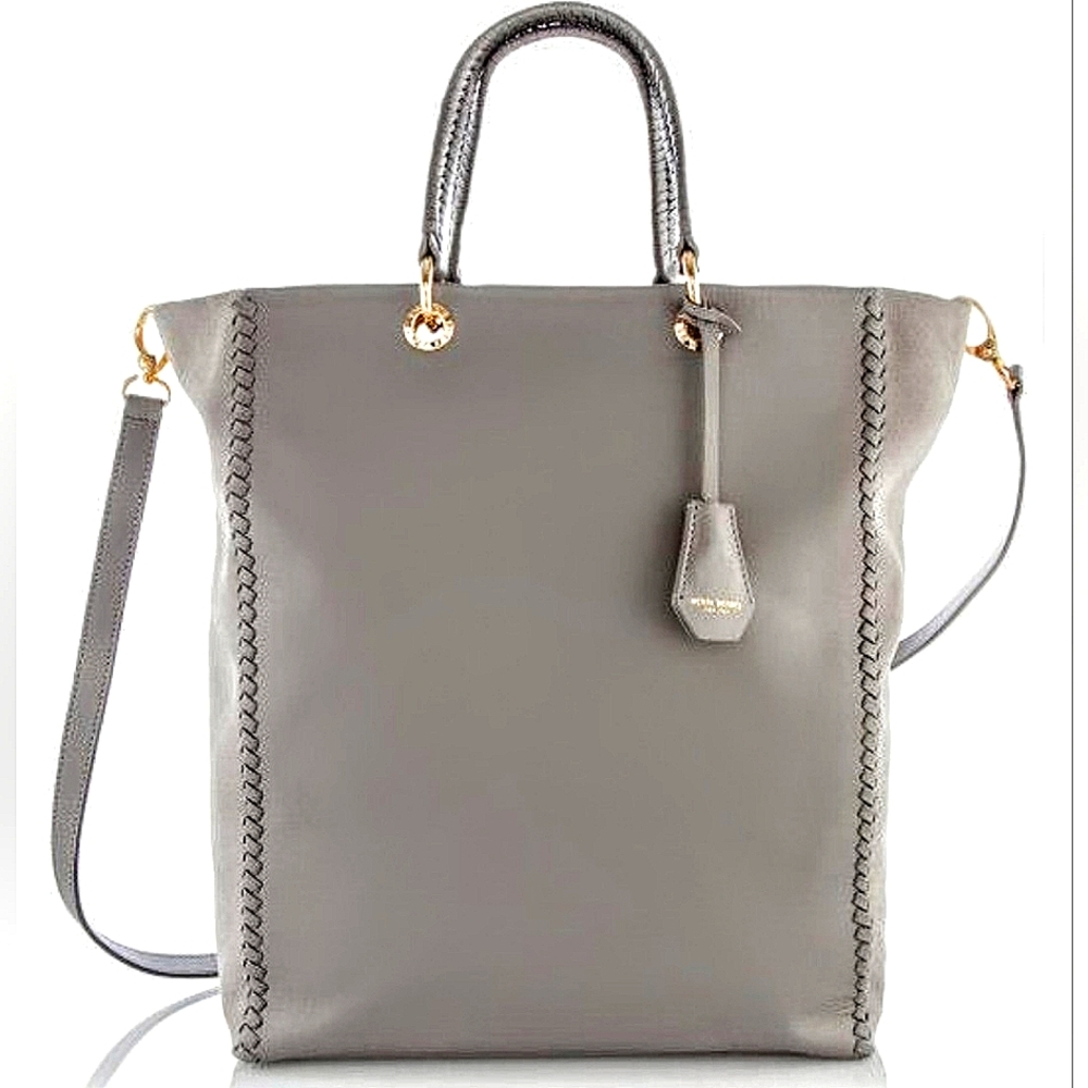 henri bendel Gray Leather Tote with Gold Hardware